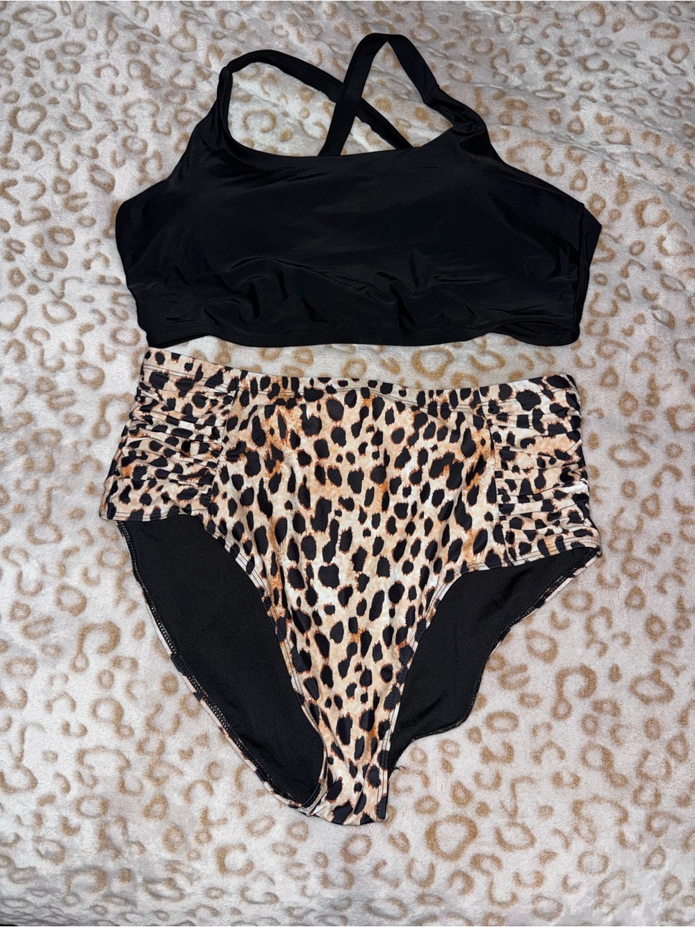 BloomChic Black Bikini Bottoms with Leopard Waistband